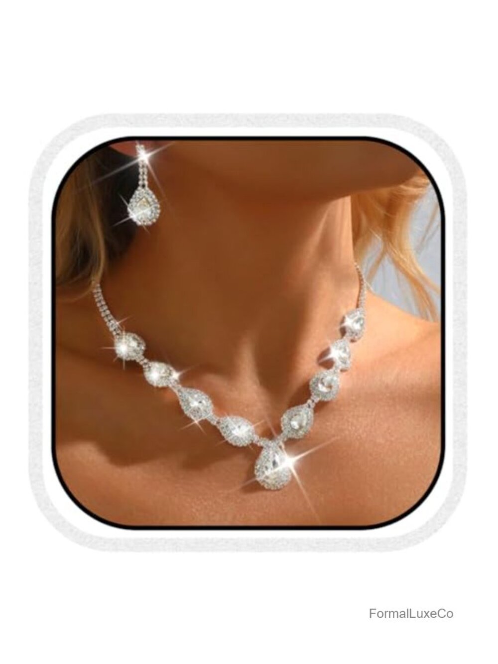 Crystal Rhinestone Bridal Jewelry Set Necklace Earrings Bracelet